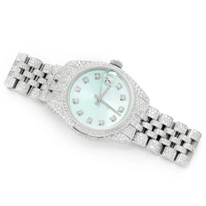 Montre de haute qualité avec diamants ronds, or blanc, moissanite, cadran bleu ciel personnalisé, entièrement pavée de diamants, pour homme et femme - Product Image 2