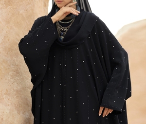 New Hooded Black Polka Dot Abaya Long Sleeve Floor Length Loose Fit Modest Dress For Women Middle East Style Breathable Daily - Product Image 3