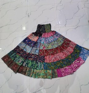 Boho Patchwork <b>Maxi</b> <b>Skirt</b> Women Handmade Saree Silk Tiered Ankle-Length Elastic Waist Bohemian Breathable Colorful - Product Image 4