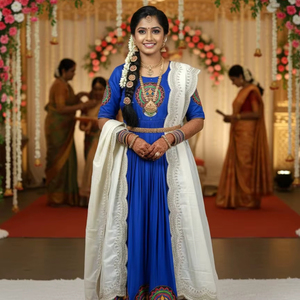 Robe en soie Pulmy inspirée de l'art traditionnel Kathakali avec dupatta brodé - Product Image 1