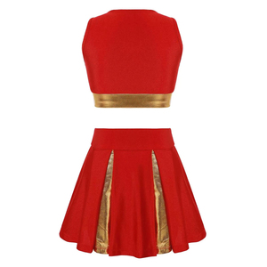 <b>Black</b> Color Blocked Cheerleading Uniform Set With <b>White</b> <b>Stripes</b> Sleeveless Crop Top And Pleated Skirt For Adults - Product Image 6