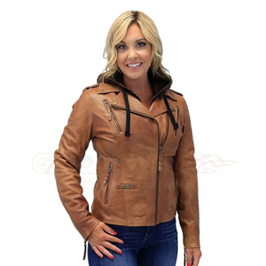 Chaqueta de Motociclista de Cuero Marrón para Mujer, Marca OEM, Manga Larga, Impermeable, para Otoño, Modelo GA-MS-3822 de Gariox Apparel - Product Image 2