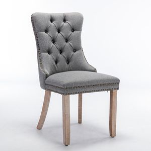 Set di Sedie da Pranzo Moderne di Alta Gamma Imbottite in Lino con Gambe in Legno Massello e Finitura con Borchie Design Contemporaneo in 2 Pezzi - Product Image 3