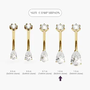 Joyas para el Ombligo con Diamantes Cultivados en Laboratorio de Primera Calidad para Mujer, Oro Sólido de 10k, 14k, 18k, Chapado en Oro, Sin Níquel, Color EF, para Bodas - Product Image 4