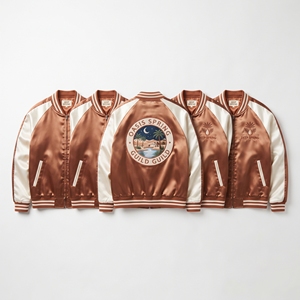 Wholesale Satin Bomber Jacket Maker Aqua White Mountain Peak Embroidered Varsity <b>Coat</b> Zip Up Streetwear Brand Supplier - Product Image 6