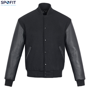 แจ็คเก็ตวาร์ซิตี้ผ้าขนสัตว์สำหรับผู้ชาย ปักลายปักแบบกำหนดเอง แขนหนังแท้ สไตล์สตรีทแวร์ ขายส่งสำหรับผู้ชาย - Product Image 1