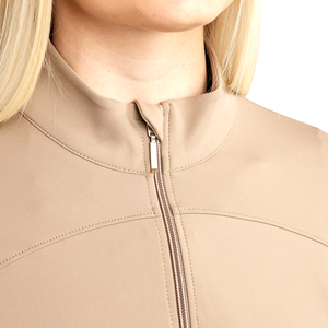 Chaqueta de equitación para mujer, corte ajustado, con cremallera, abrigo para jinete, elástica, transpirable, ropa deportiva para exteriores, color beige - Product Image 2