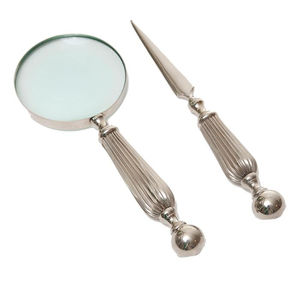 Loupe en argent de qualité supérieure avec manche en plumes, élégant accessoire de bureau décoratif, ouvre-lettre et loupe, cadeau - Product Image 4