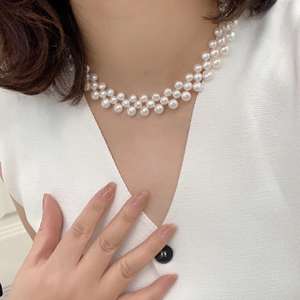 Collier en perles de culture d'eau douce blanches naturelles, texture Mantou, sensation de luxe - Product Image 1