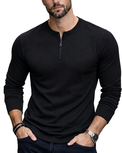 Camiseta de Hombre, Venta Directa de Fábrica OEM, 100% Algodón, Cuello Henley con Cierre de Cremallera, Logotipo Personalizado, Manga Larga, 220 GSM, Transpirable - Product Image 5