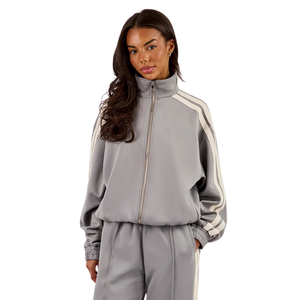 Women Oversized Full <b>Zip</b> Tracksuit Set Stand Collar Sweatshirt <b>Side</b> Stripe Wide Leg <b>Trousers</b> Relaxed Two Piece Streetwear Outfit - Product Image 6