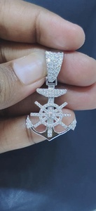Pendentif Ancre Iced Out avec Moissanite en Argent Sterling 925, Coupe Ronde Brillante, Charme de Luxe Unisexe - Product Image 4