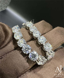 925 Sterling Silver Gold Plated Moissanite Tennis Bracelet Round Brilliant Claw <b>Set</b> Chain Link <b>Bangle</b> Unisex for Gift & Party - Product Image 4