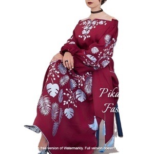 Boho vêtements ukrainien brodé épaules dénudées à manches longues concepteur étage longueur robe nouveauté 100% coton mode - Product Image 1