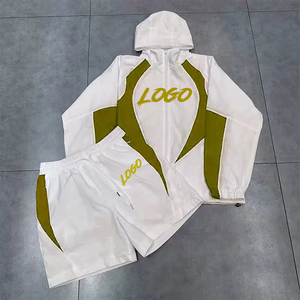 Conjunto de 2 piezas de ropa urbana: Sudadera con capucha de nailon con cremallera y pantalones cortos de chándal de poliéster con estampado personalizado para hombre - Product Image 5