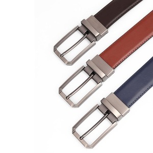 Ceinture en cuir formelle pour homme, bleu marine uni, en cuir de vachette, avec boucle à ardillon, pour tenue de travail - Product Image 3