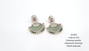 ต่างหูห้อยประดับเพชรพลอยหลากสี รุ่น 11826Dangle Earrings Mehandi ทำจากทองเหลืองชุบประดับเพชรซิร์คอน เหมาะสำหรับงานแต่งงานและงานปาร์ตี้สำหรับผู้หญิง - Product Image 2