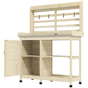 Banco da Giardinaggio in Legno Naturale con Lavello e Rubinetto per Uso Esterno in Cortili, Centri Commerciali, Giardini, Patii e Balconi - Product Image 1