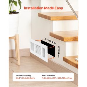 Set di 6 Griglie di Ventilazione in Ferro Antiruggine 4x10 Pollici, Bocchette per Pavimento HVAC a 3 Direzioni, Prese d'Aria a Parete e Soffitto per Casa/Ufficio - Product Image 5