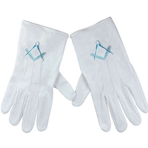 Gants en coton blanc brodés maçonniques réutilisables, longueur poignet, pour usage décontracté et cérémonies – Vente chaude - Product Image 1