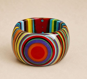 Handmade Rainbow Resin Bangle Chunky Concentric Target Striped Resin Craft Wide Dome Cuff Bracelet Women Jewelry Wholesale - Product Image 1