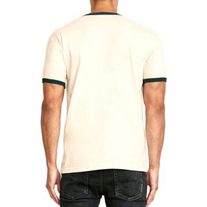 Custom Ivory Retro <b>Cream</b> <b>T</b> <b>Shirt</b> Green Locked Sleeve Heavy Duty Plain Breathable Combed Cotton Ribbed Collar Tops Tee - Product Image 2
