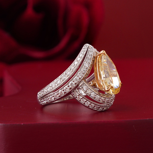 Fancy Yellow Pear Cut Lab Grown Diamond <b>Ring</b> 14K Gold Statement Color <b>Fine</b> Jewelry Fashion <b>Rings</b> - Product Image 2
