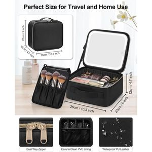 Bolsa de Maquillaje con Espejo LED, Organizador de Cosméticos de Viaje Grande para Mujeres y Maquilladores, Portátil, de PU - Product Image 5