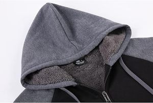 Sweat-shirt à capuche noir avec manches grises et bordure contrastante, fermeture éclair intégrale, vêtement décontracté pour adultes, usage promotionnel hiver - Product Image 4