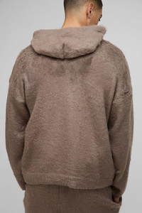 Ensemble de survêtement en mohair pour homme, 2 pièces, texture duveteuse, sweat à capuche zippé, pantalon large - Product Image 2