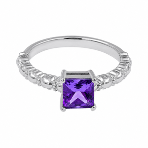 Bague Gourik en argent sterling 925 avec améthyste violette taille marche, bande texturée en corde, pierre précieuse solitaire, bagues de fiançailles fines - Product Image 2