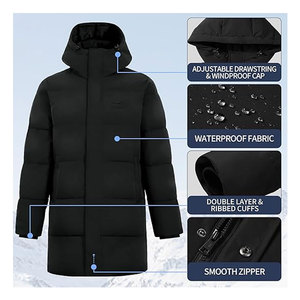 Abrigo Largo de Invierno para Hombre con Capucha, Chaqueta Impermeable Acolchada y Aislante, Parka Gruesa y Cálida Cortavientos para Clima Frío - Product Image 3