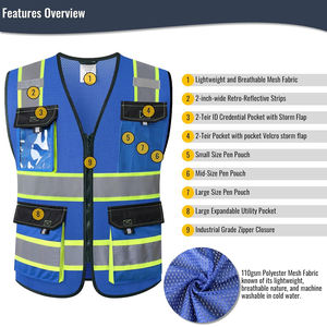 Gilets de sécurité réfléchissants haute visibilité pour hommes et femmes, avec poches, en tissu maillé, pour le travail - Product Image 4