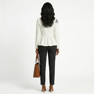 Blazer Peplum Blanco para Mujer Delta Sigma de la Hermandad Masónica Griega, Manga Larga, Color Sólido, Tejido de Poliéster - Product Image 3