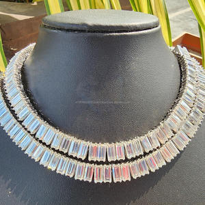 Collar de cadena tipo tenis de moissanita baguette estilo hip-hop de plata de ley, pasa la prueba del diamante, regalo de aniversario para él o ella - Product Image 3