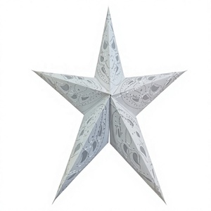 Lanterne en papier blanc écologique de 60 cm avec motif brodé, décoration de Noël traditionnelle, artisanat indien réutilisable - Product Image 1