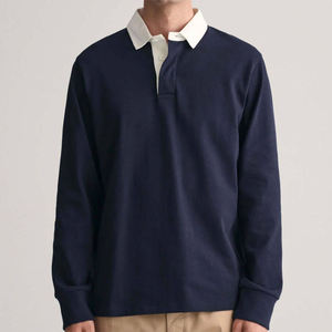 Chemises polo en coton tricoté à manches longues pour hommes, dernier design, col rond, impression personnalisée du logo, coupe ample, vêtements décontractés, style rugby. - Product Image 5