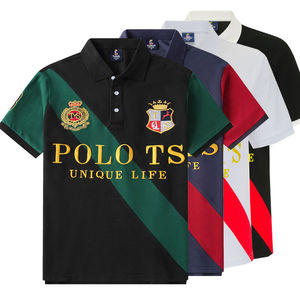 Nueva Camiseta Polo de Manga Corta para Hombre, Verano, Casual, con Diseño de Corte en Ángulo y Combinación de Colores, Algodón, Tallas Grandes, Deportiva, Bordada, a Buen Precio - Product Image 1