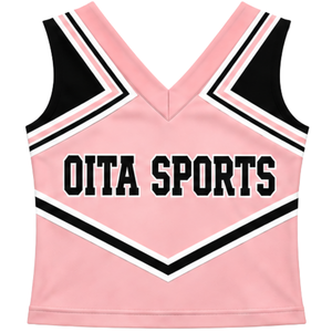 Haut d'uniforme de cheerleading rose clair sans manches, col en V, pour femmes et filles, idéal pour les équipes de danse et les compétitions - Product Image 1