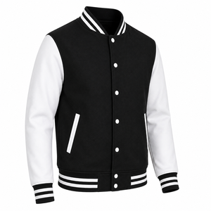 Chaqueta Casual Estilo Universitario con Rayas y Ribetes Acanalados, Chaqueta Bomber con Botones para Hombre, Sin Marca, para Uniformes Escolares o Ropa Urbana - Product Image 3
