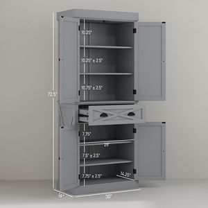 "4-Door Gray <b>Kitchen</b> Cabinet with 2 Adjustable Shelves & Large Central Drawer <b>for</b> Pantry <b>Storage</b>" - Product Image 3
