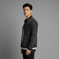 Jaket Denim Pria Hitam Solid 2026 Kualitas Tinggi 100% Katun Model Longgar dengan Logo Depan Gaya Vintage Tahan Angin Kancing