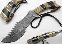Couteau de chasse multifonctionnel artisanal en acier Damas de qualité industrielle supérieure, manche en bois, pour la chasse et le camping, garantie 3 ans