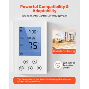 Termostato Programable de 7 Días para Sistemas de Calefacción por Suelo Radiante y Bombas de Calor, Sensible a GFCI - Product Image 3