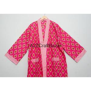 Kimono Indio 100% Algodón Ecológico, Vestido Largo Casual de Verano y Primavera, Estampado Floral con Bolsillos para Mujer, Ropa de Dormir y para Estar en Casa - Product Image 1