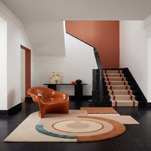 Alfombra de Lujo Sunset Soiree, Geométrica, de Lana de Nueva Zelanda Premium, de Pelo Alto, Gruesa, Suave, Duradera, Moderna, Antidesgarro, para Área de Estancia y Oración - Product Image 1