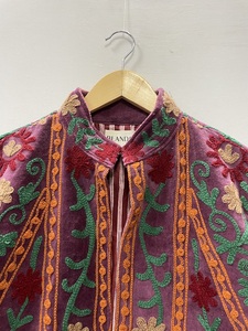 Hand Embroidered Suzani Velvet Bomber Jacket Stand Collar Full Sleeve Floral Pattern All Seasons Women's Wool Blend - Product Image 4