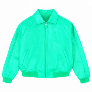 Men's Autumn Streetwear Leather <b>Jacket</b> Embroidered Logo Stand Collar Metal Button Closure Coated Finish Bamboo Lining - Product Image 4