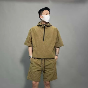 Custom High Quality Casual Reflective Stripe Embroidery Design Loose Mesh Lining Gym Short Nylon Windbreaker Short for Men - Product Image 2