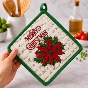 100% Cotton Merry Christmas Printed Design Pot Holder Oven Safe Dishwasher Safe Oversized Pot Holder for Christmas. - Product Image 1